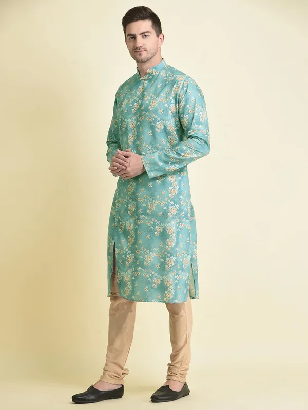 Green_Cotton_Full_Sleeve_Regular_Fit_Printed_Kurta_For_Men