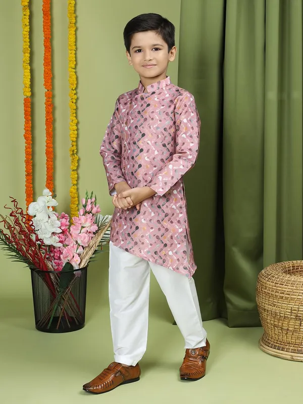 Pink_Cotton_Full_Sleeve_Regular_Fit_Printed_Pink_Kurta_Churidar_Set_For_Boy