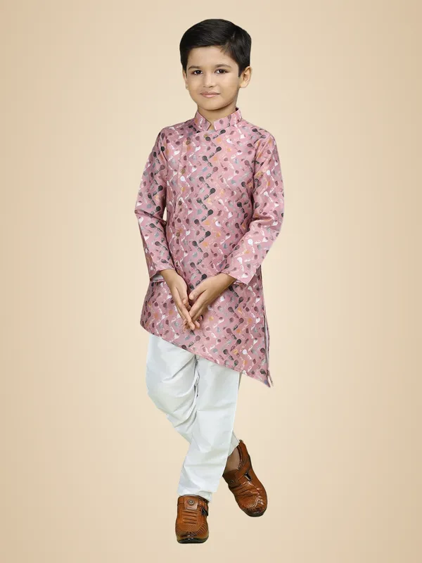 Pink_Cotton_Full_Sleeve_Regular_Fit_Printed_Pink_Kurta_Churidar_Set_For_Boy