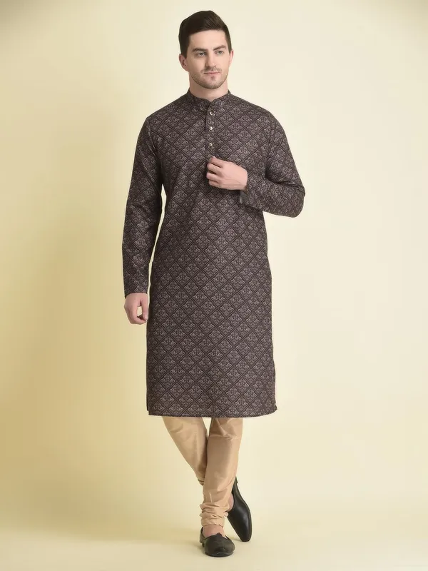 Black_Cotton_Black_Full_Sleeve_Regular_Fit_Printed_Kurta_Set_For_Men