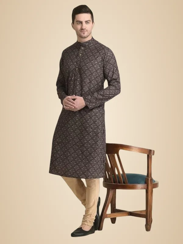 Black_Cotton_Black_Full_Sleeve_Regular_Fit_Printed_Kurta_Set_For_Men