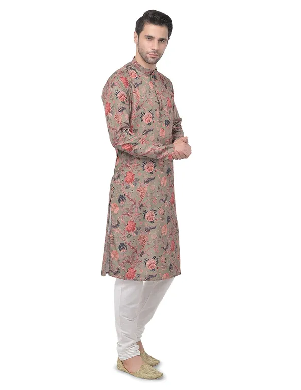 Green_Regular_Fit_Cotton_Kurta_Ͽ�_Beige_Colour_Full_Sleeves_For_Men