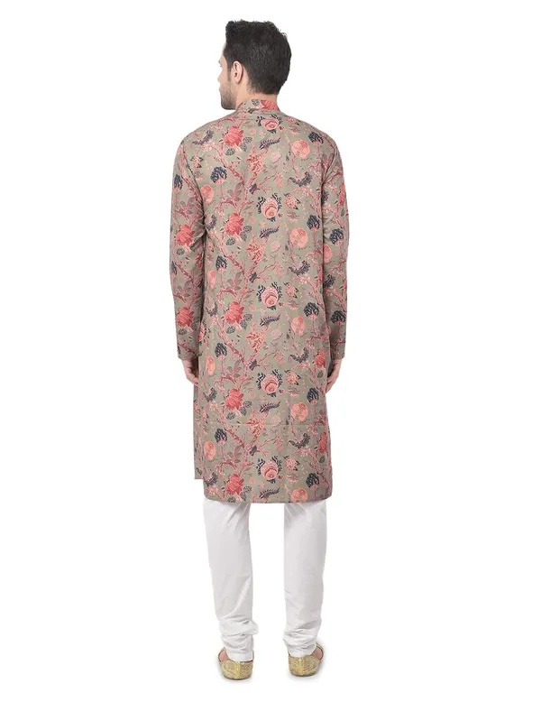 Green_Regular_Fit_Cotton_Kurta_Ͽ�_Beige_Colour_Full_Sleeves_For_Men