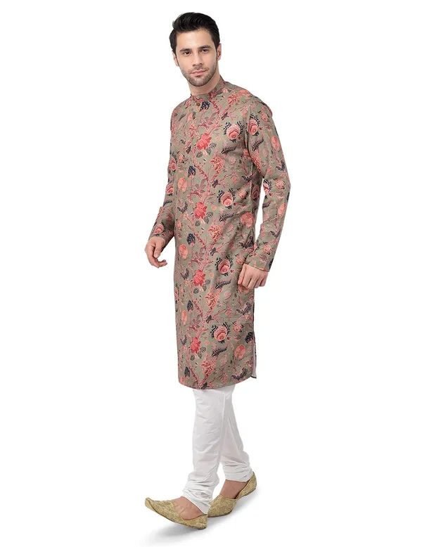 Green_Regular_Fit_Cotton_Kurta_Ͽ�_Beige_Colour_Full_Sleeves_For_Men