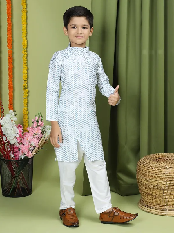 Red_Cotton_Full_Sleeve_Regular_Fit_Printed_Red_Kurta_Churidar_Set_For_Boy