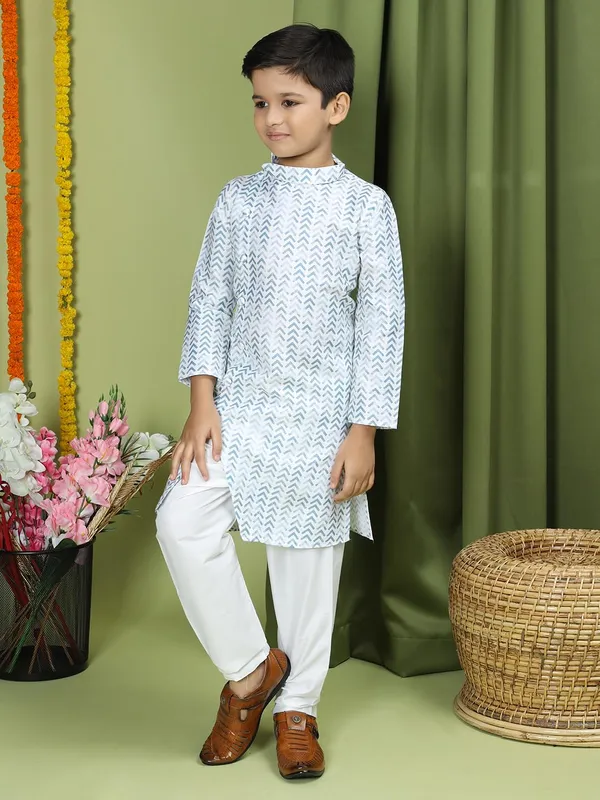 Red_Cotton_Full_Sleeve_Regular_Fit_Printed_Red_Kurta_Churidar_Set_For_Boy