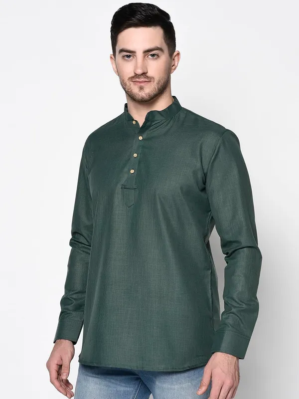 Green_Full_Sleeve_Regular_Plain_Kurta_For_Men