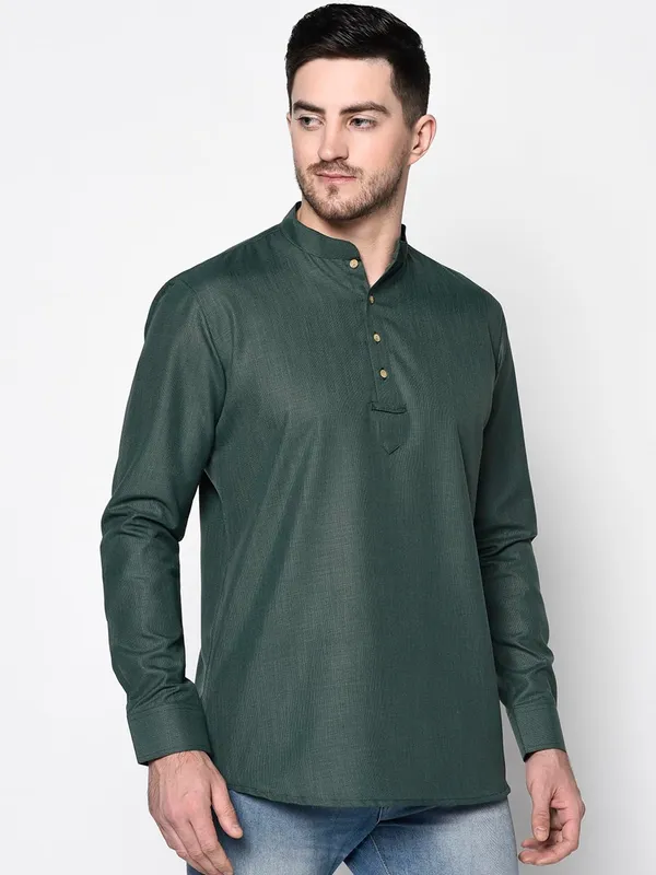 Green_Full_Sleeve_Regular_Plain_Kurta_For_Men