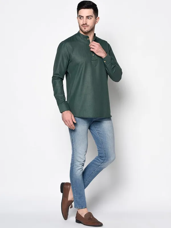 Green_Full_Sleeve_Regular_Plain_Kurta_For_Men