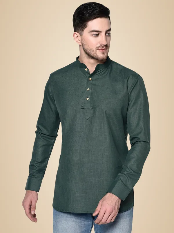 Green_Full_Sleeve_Regular_Plain_Kurta_For_Men