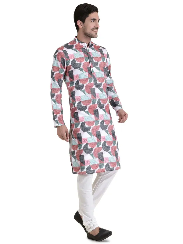 Maroon_Cotton_Blue_Full_Sleeves_Regular_Printed_Kurta_Churidar_Set_For_Men
