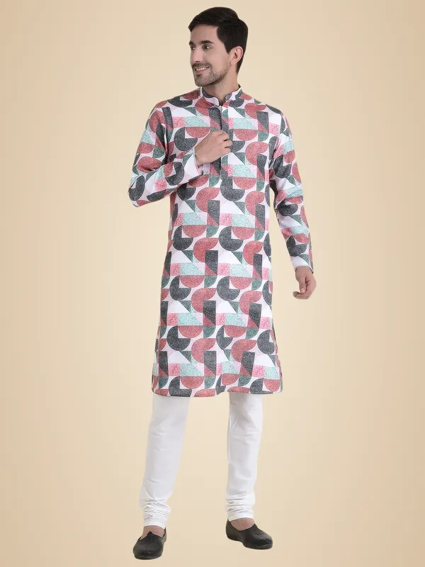 Maroon_Cotton_Blue_Full_Sleeves_Regular_Printed_Kurta_Churidar_Set_For_Men