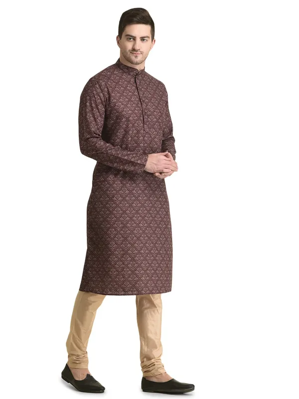 Red_Cotton_Full_Sleeve_Regular_Fit_Printed_Kurta_For_Men