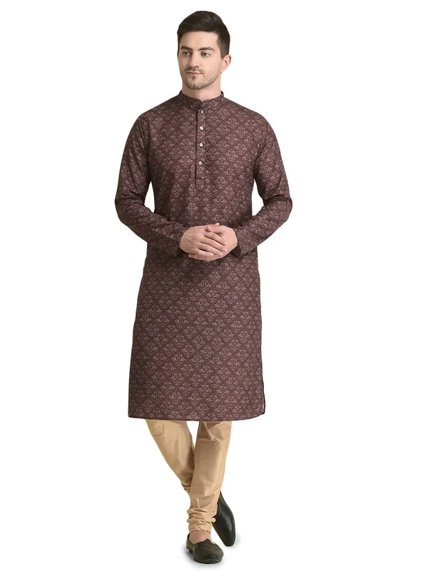 Red_Cotton_Full_Sleeve_Regular_Fit_Printed_Kurta_For_Men