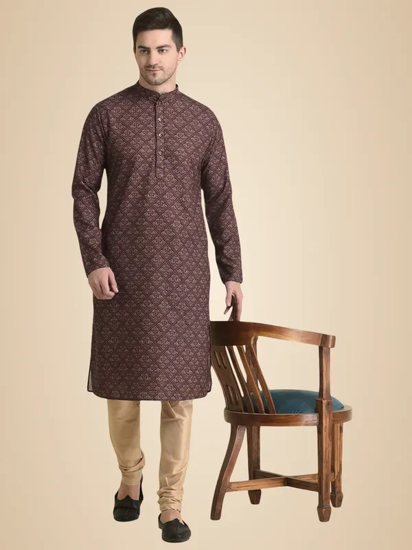 Red_Cotton_Full_Sleeve_Regular_Fit_Printed_Kurta_For_Men