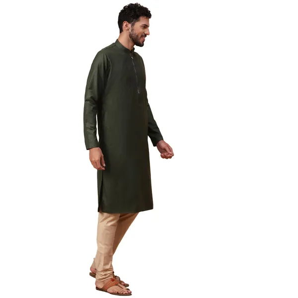 Green_Jacquard_Full_Sleeve_Regular_Fit_Printed_Kurta_For_Men