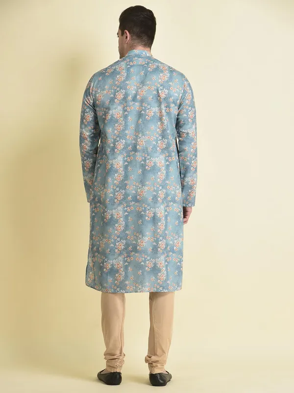 Blue_Cotton_Blue_Full_Sleeve_Regular_Fit_Printed_Kurta_Set_For_Men