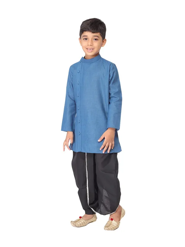 Red_Cotton_Full_Sleeve_Regular_Fit_Plain_Kurta_Dhoti_Set_For_Kids