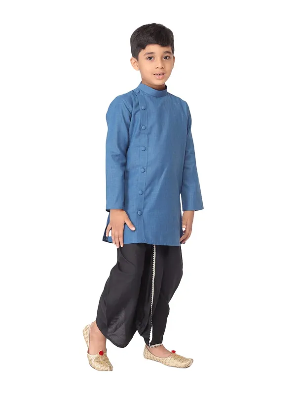 Red_Cotton_Full_Sleeve_Regular_Fit_Plain_Kurta_Dhoti_Set_For_Kids