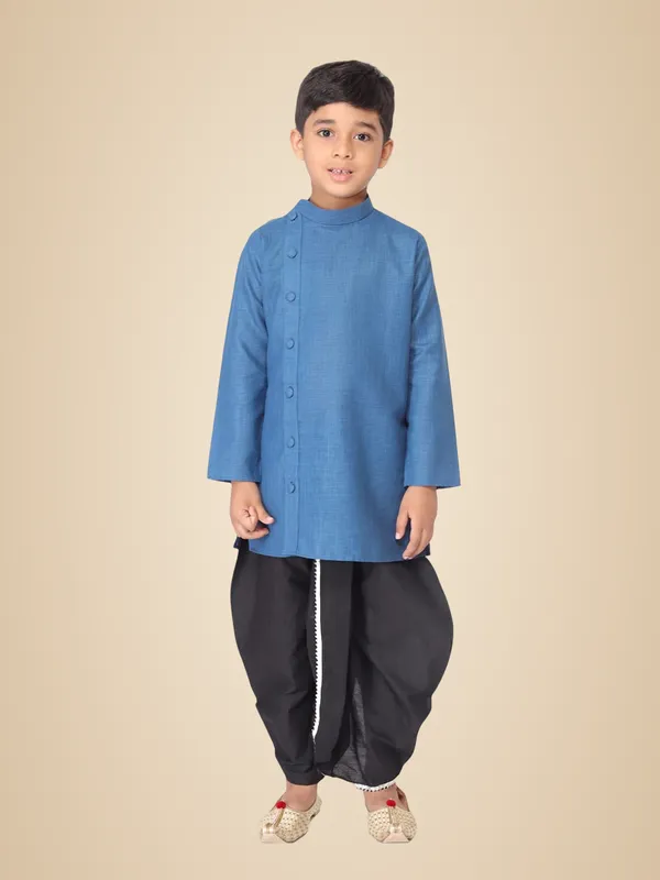 Red_Cotton_Full_Sleeve_Regular_Fit_Plain_Kurta_Dhoti_Set_For_Kids