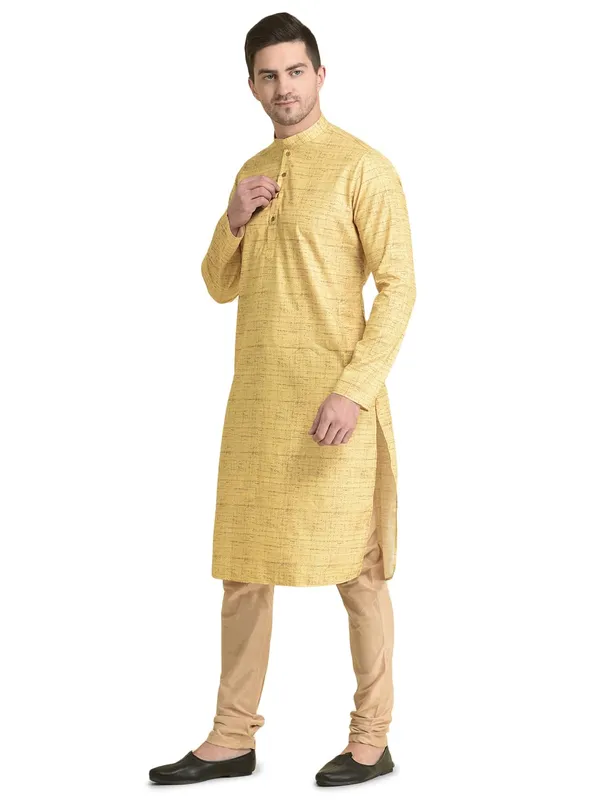 Yellow_Cotton_Full_Sleeve_Regular_Fit_Printed_Kurta_For_Men