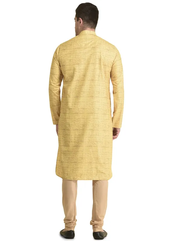 Yellow_Cotton_Full_Sleeve_Regular_Fit_Printed_Kurta_For_Men