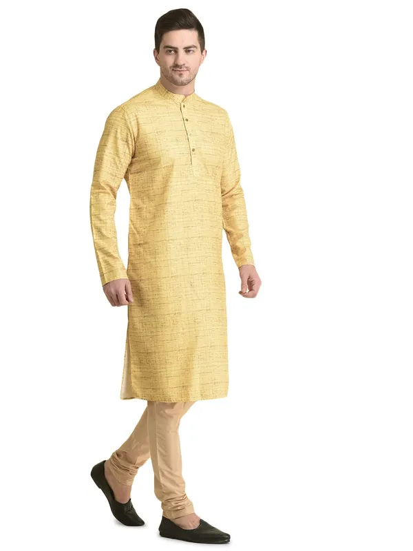 Yellow_Cotton_Full_Sleeve_Regular_Fit_Printed_Kurta_For_Men