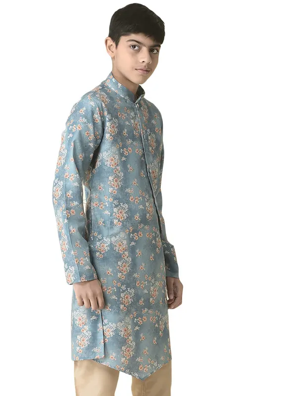 Grey_Cotton_Full_Sleeve_Regular_Printed_Kurta_For_Kids