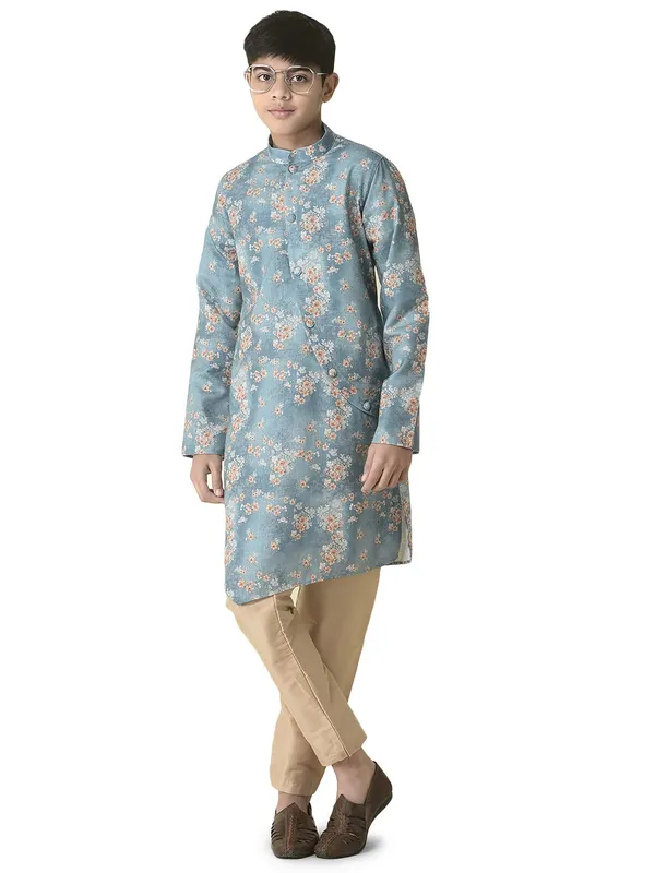 Grey_Cotton_Full_Sleeve_Regular_Printed_Kurta_For_Kids