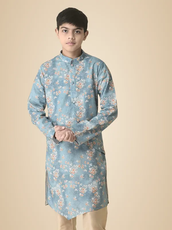 Grey_Cotton_Full_Sleeve_Regular_Printed_Kurta_For_Kids