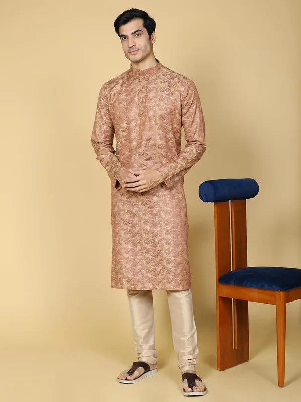 Red_Cotton_Full_Sleeve_Regular_Fit_Jacquard_Blue_Kurta_For_Men