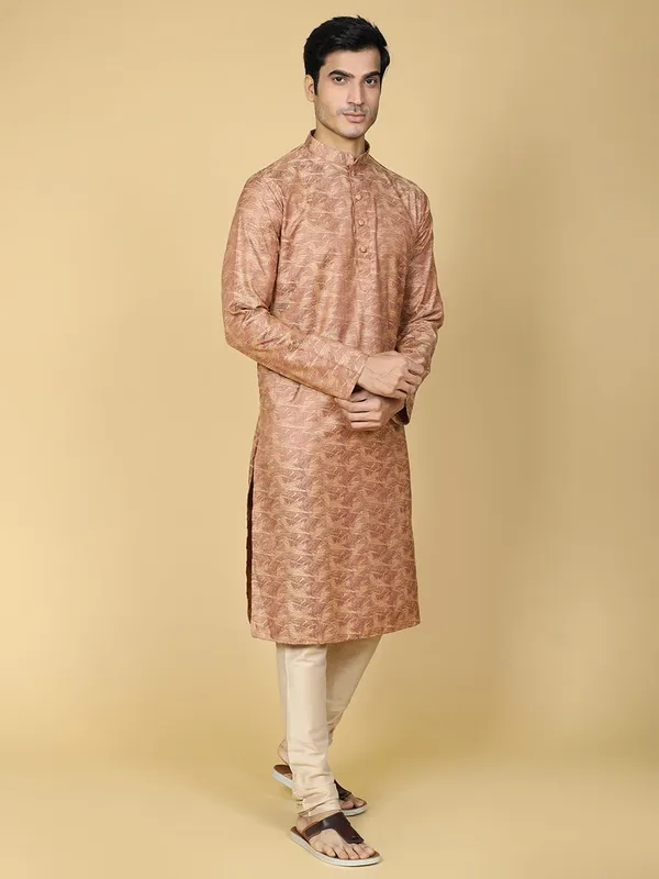 Red_Cotton_Full_Sleeve_Regular_Fit_Jacquard_Blue_Kurta_For_Men