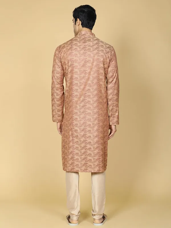 Red_Cotton_Full_Sleeve_Regular_Fit_Jacquard_Blue_Kurta_For_Men