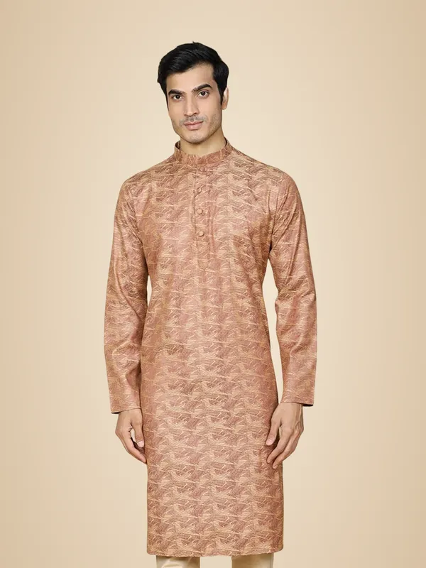 Red_Cotton_Full_Sleeve_Regular_Fit_Jacquard_Blue_Kurta_For_Men