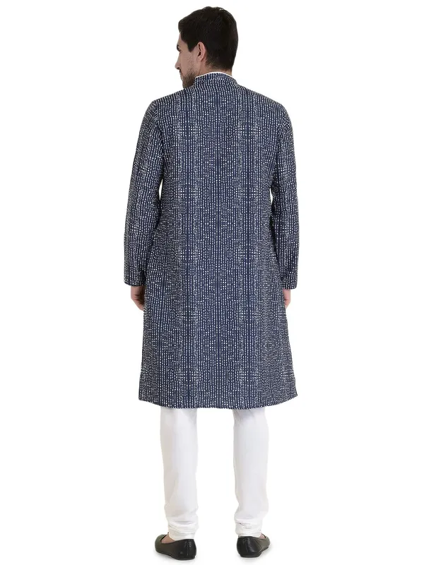 Blue_Cotton_Yellow_Full_Sleeves_Regular_Printed_Kurta_Churidar_Set_For_Men