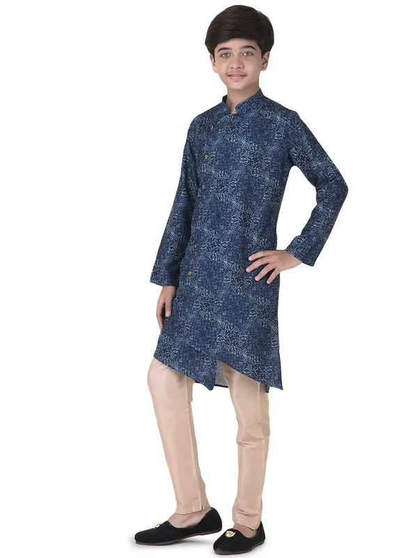 Blue_Cotton_Full_Sleeve_Regular_Fit_Printed_Kurta_Churidar_For_Kids