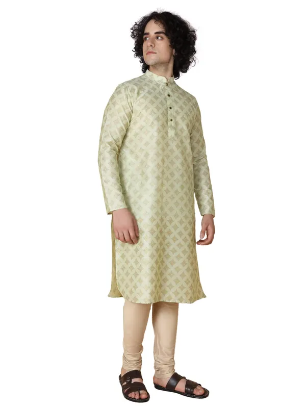Green_Cotton_Full_Sleeve_Regular_Fit_Printed_Kurta_For_Men