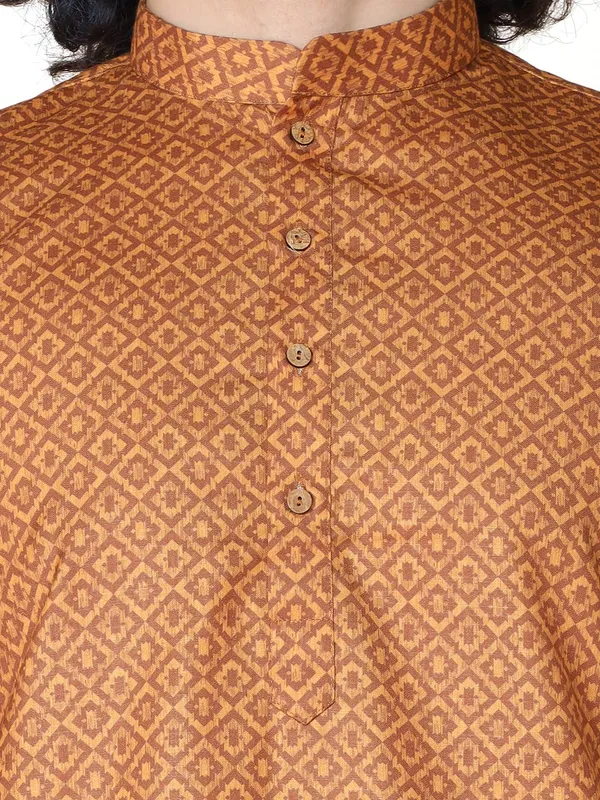 Yellow_Cotton_Yellow_Full_Sleeves_Regular_Printed_Kurta_Churidar_Set_For_Men