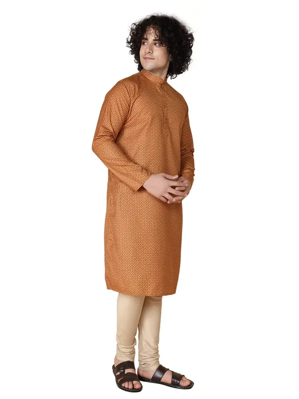 Yellow_Cotton_Yellow_Full_Sleeves_Regular_Printed_Kurta_Churidar_Set_For_Men