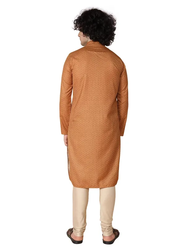 Yellow_Cotton_Yellow_Full_Sleeves_Regular_Printed_Kurta_Churidar_Set_For_Men