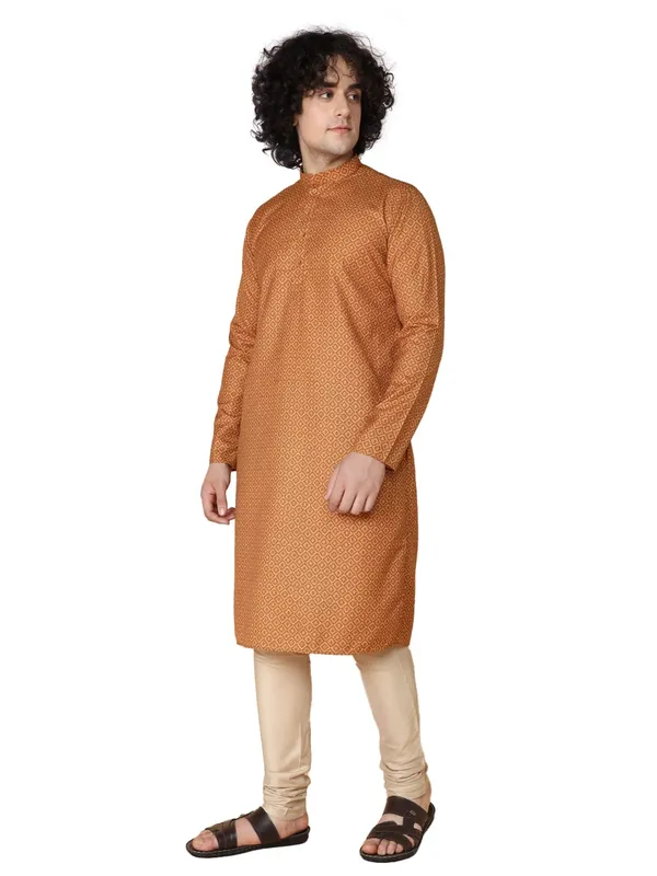 Yellow_Cotton_Yellow_Full_Sleeves_Regular_Printed_Kurta_Churidar_Set_For_Men