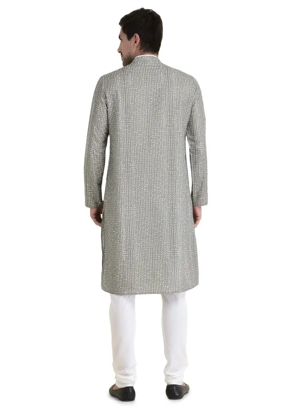 Green_Cotton_Yellow_Full_Sleeves_Regular_Printed_Kurta_Churidar_Set_For_Men