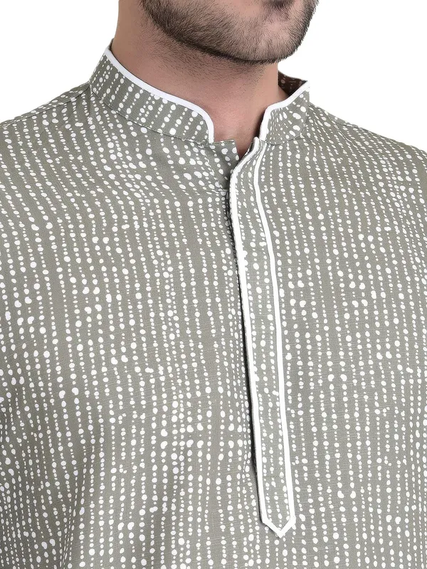Green_Cotton_Yellow_Full_Sleeves_Regular_Printed_Kurta_Churidar_Set_For_Men