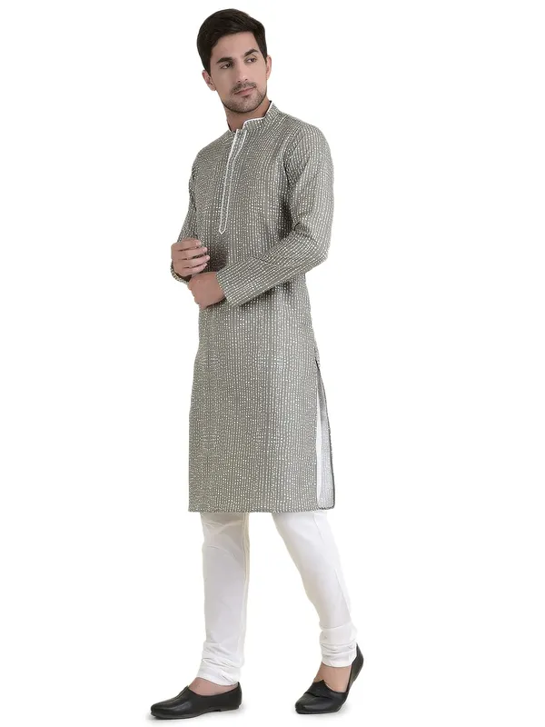 Green_Cotton_Yellow_Full_Sleeves_Regular_Printed_Kurta_Churidar_Set_For_Men