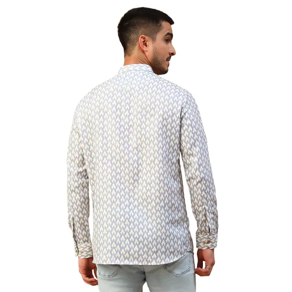Silver_Cotton_Full_Sleeve_Regular_Fit_Printed_Short_Kurta_For_Men