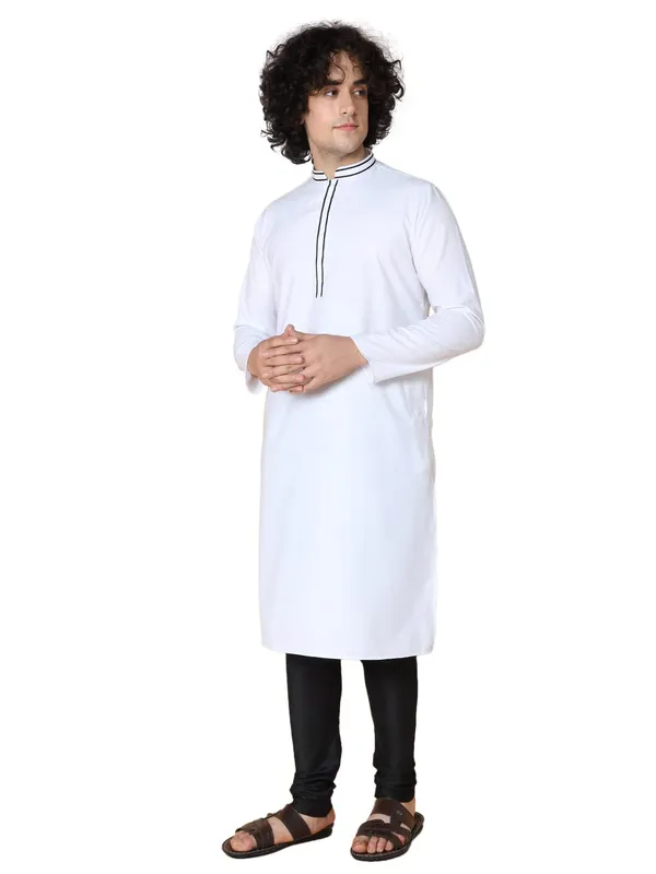 White_Cotton_Full_Sleeve_Regular_Fit_Plain_Kurta_For_Men