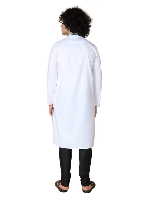 White_Cotton_Full_Sleeve_Regular_Fit_Plain_Kurta_For_Men