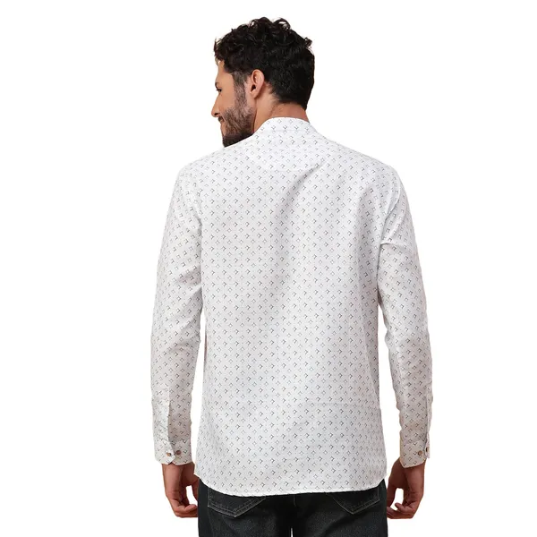 White_Cotton_Full_Sleeve_Regular_Fit_Printed_Short_Kurta_For_Men