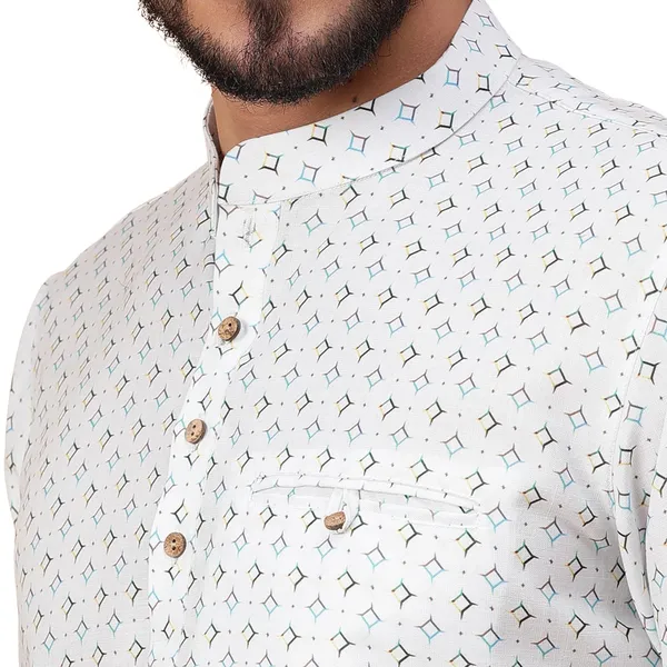 White_Cotton_Full_Sleeve_Regular_Fit_Printed_Short_Kurta_For_Men