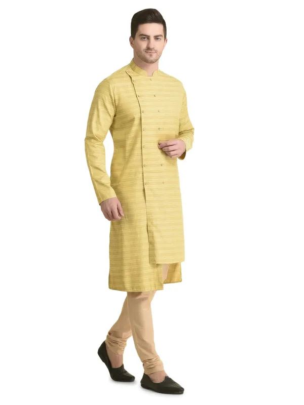 Yellow_Cotton_Full_Sleeve_Regular_Fit_Printed_Kurta_For_Men